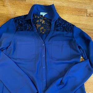 Navy blue and black button down Express work shirt / size small